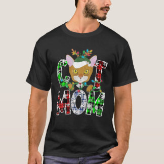 Abyssinian Cat Mum Lights Plaid Xmas Pajama Reinde T-Shirt