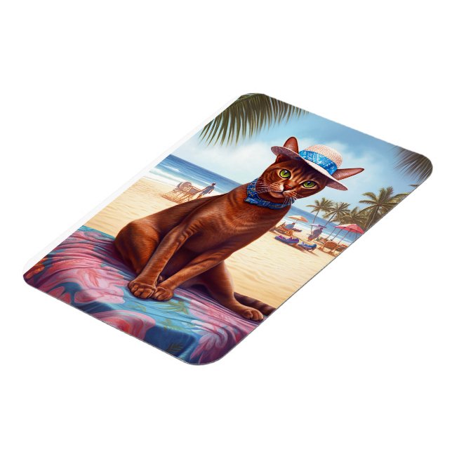 Abyssinian cat on Beach, summer gift for cat lover Magnet (Left Side)