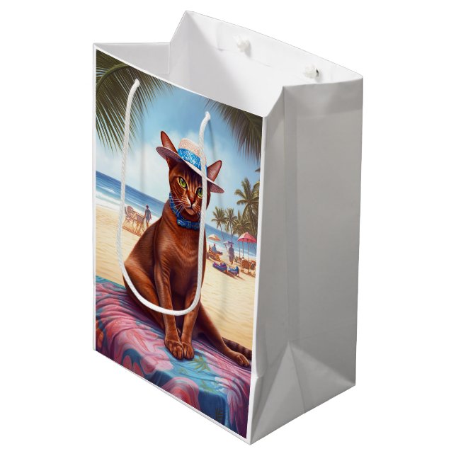 Abyssinian cat on Beach, summer gift for cat lover Medium Gift Bag (Front Angled)