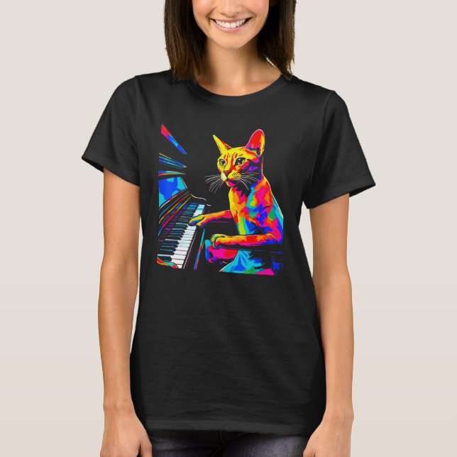 Abyssinian Cat Pianist T-Shirt (Front)