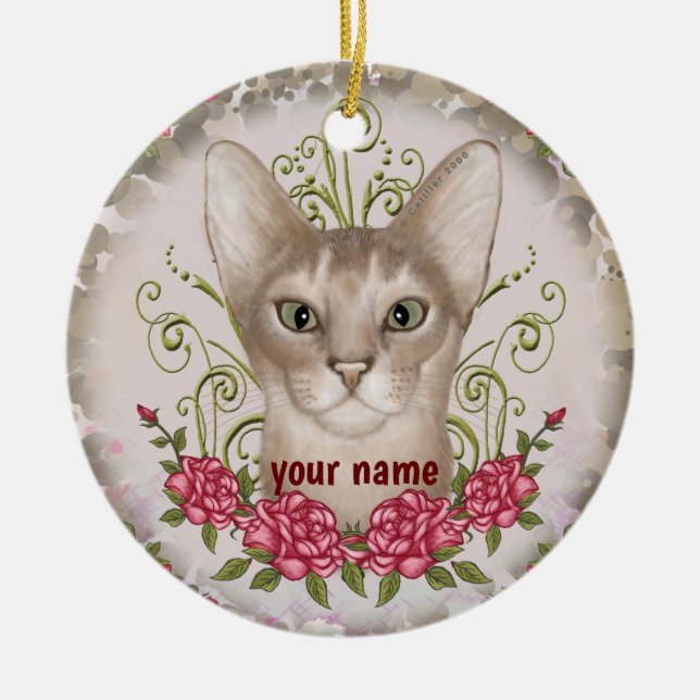 Abyssinian Cat Roses custom name Ornament (Front)
