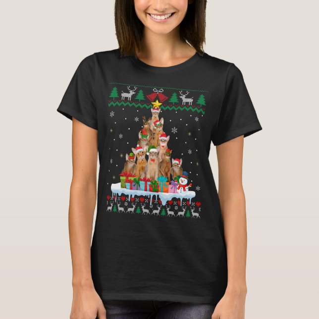 Abyssinian Cat Santa Christmas Tree Ugly Cat Xmas  T-Shirt (Front)