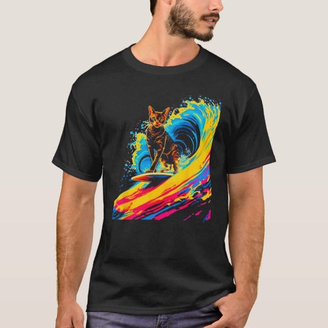 Abyssinian Cat Surfing T-Shirt (Front)