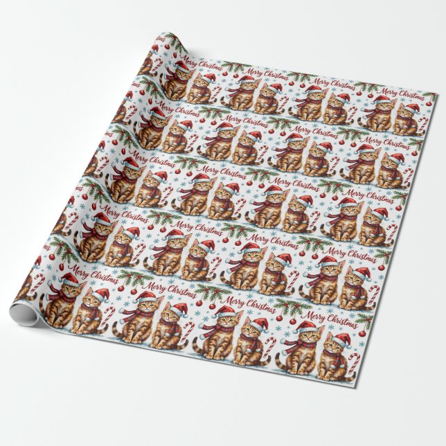 Abyssinian Cat Watercolor Christmas Design Wrapping Paper (Unrolled)