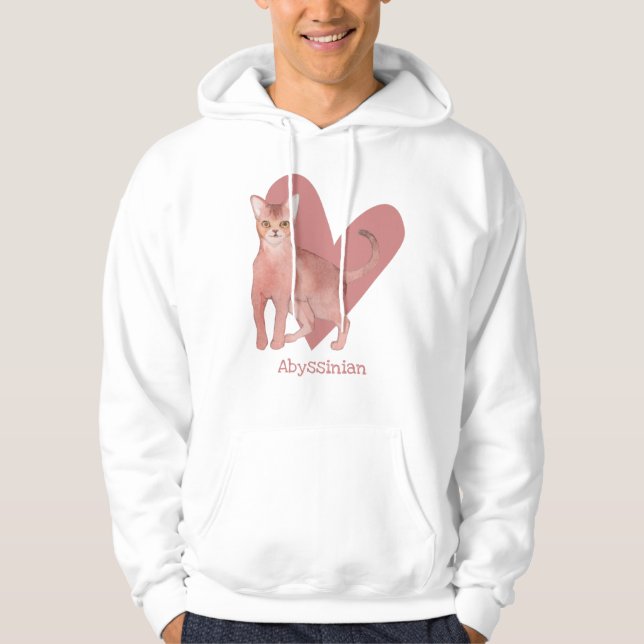 Abyssinian Cat Watercolor Kitty Pink Heart Hoodie (Front)