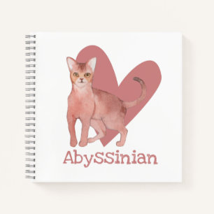 Abyssinian Cat Watercolor Kitty Pink Heart Journal