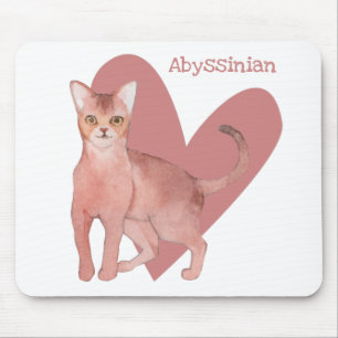 Abyssinian Cat Watercolor Kitty Pink Heart Mouse P Mat