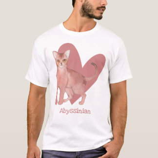 Abyssinian Cat Watercolor Kitty Pink Heart T-Shirt