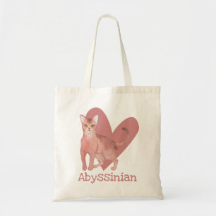 Abyssinian Cat Watercolor Kitty Pink Heart Tote Bag