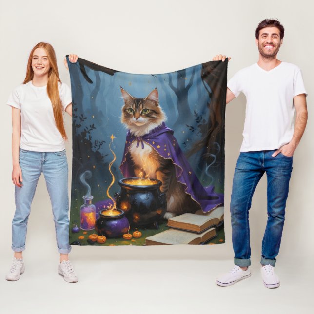 Abyssinian Cat  Whimsical Halloween Painting  Fleece Blanket (In Situ)