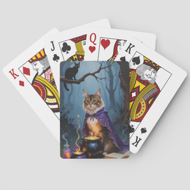 Abyssinian Cat  Whimsical Halloween Painting  Playing Cards (Back)