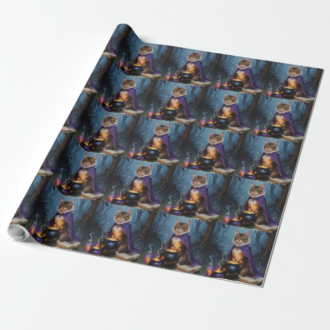 Abyssinian Cat  Whimsical Halloween Painting  Wrapping Paper (Unrolled)