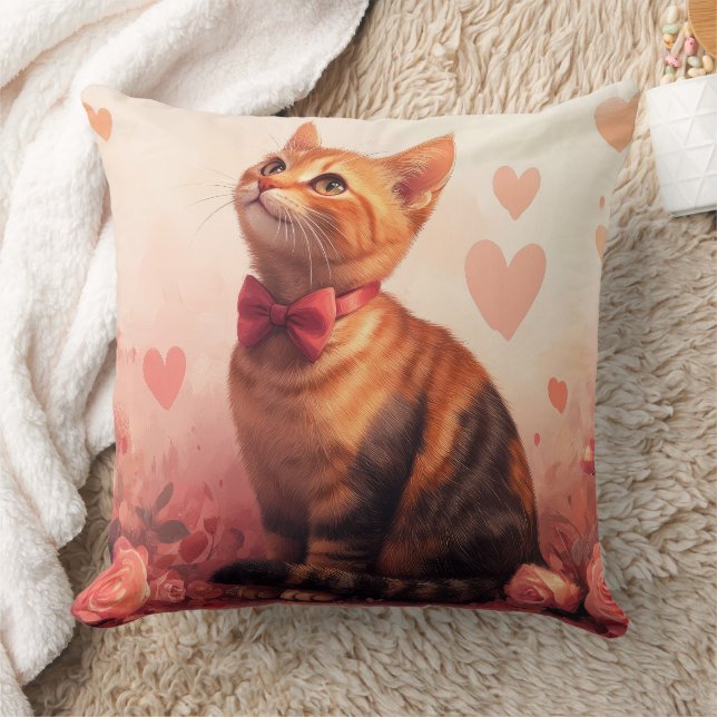 Abyssinian Cat with Roses Valentine’s Day Cushion (Blanket)