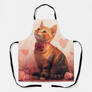 Abyssinian Cat with Roses - Valentine's Day Apron