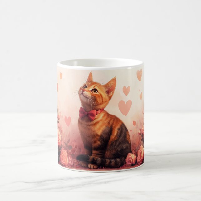 Abyssinian Cat with Roses - Valentine's Day  Coffee Mug (Center)