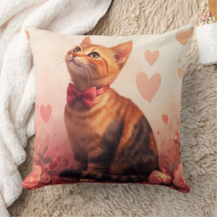 Abyssinian Cat with Roses - Valentine's Day  Cushion