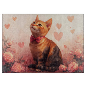 Abyssinian Cat with Roses - Valentine's Day  Cutting Board