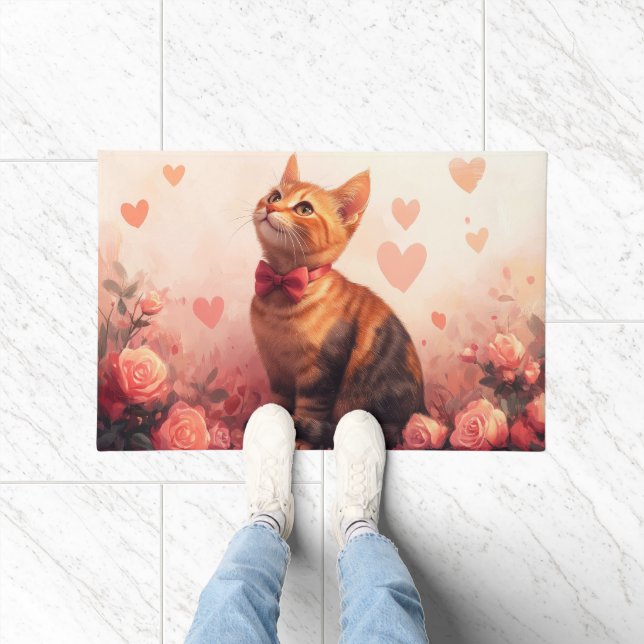 Abyssinian Cat with Roses - Valentine's Day  Doormat (Indoor)