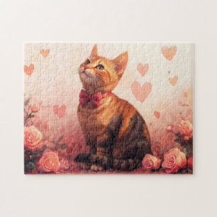 Abyssinian Cat with Roses - Valentine's Day  Jigsaw Puzzle