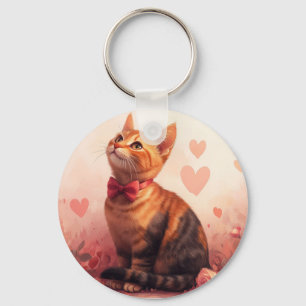 Abyssinian Cat with Roses - Valentine's Day  Key Ring