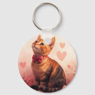 Abyssinian Cat with Roses - Valentine's Day Key Ring