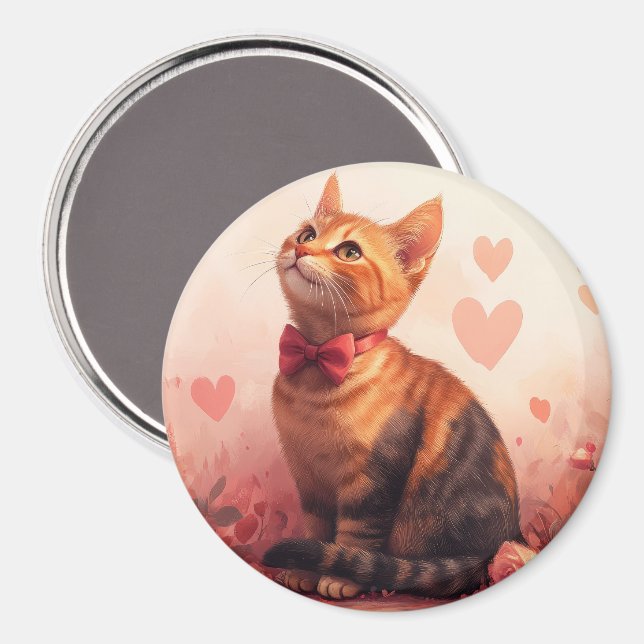 Abyssinian Cat with Roses - Valentine's Day Magnet (Front/Back)