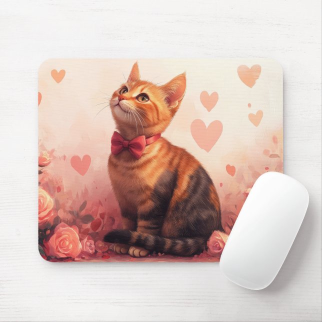 Abyssinian Cat with Roses - Valentine's Day Mouse Mat (With Mouse)