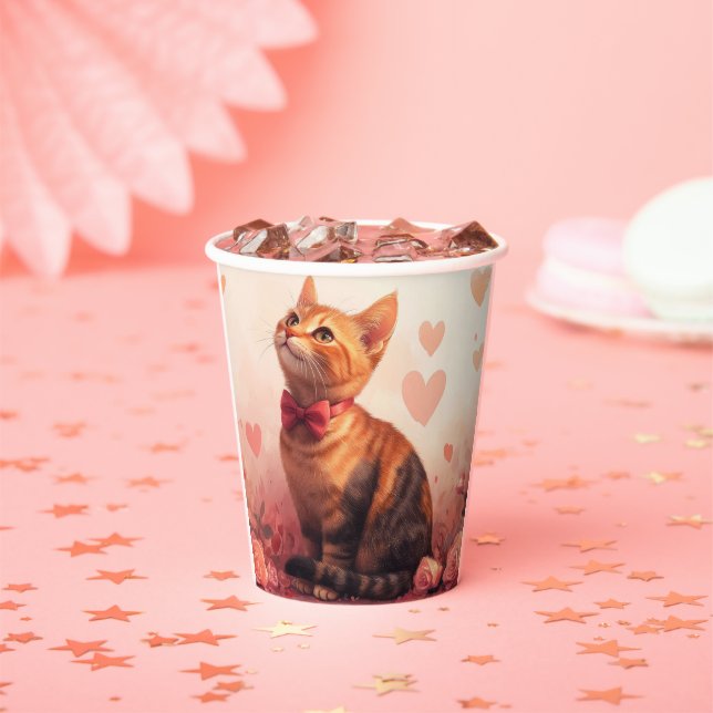 Abyssinian Cat with Roses - Valentine's Day  Paper Cups (Insitu)