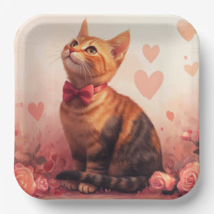 Abyssinian Cat with Roses - Valentine's Day  Paper Plate