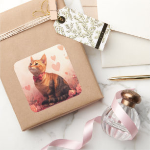 Abyssinian Cat with Roses - Valentine's Day Square Sticker