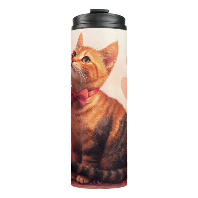 Abyssinian Cat with Roses - Valentine's Day Thermal Tumbler (Front)