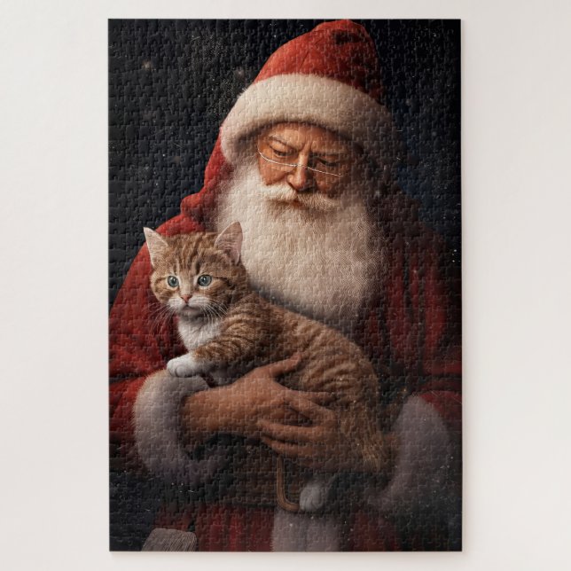 Abyssinian Cat with Santa Claus Festive Christmas  Jigsaw Puzzle (Vertical)