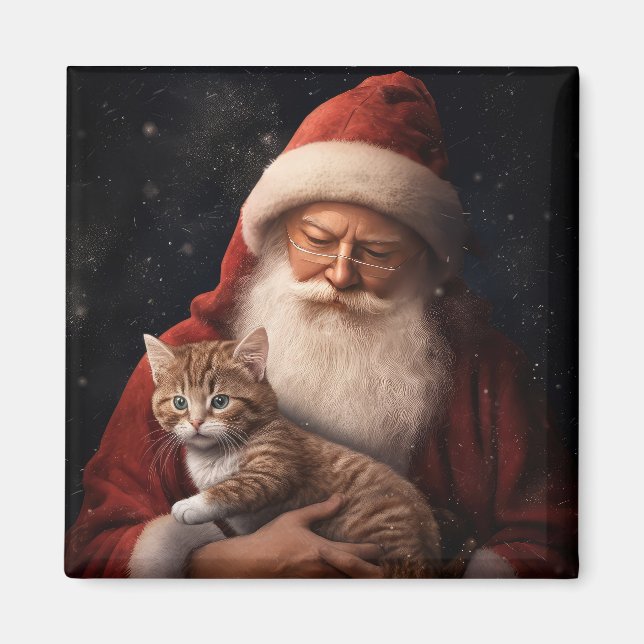 Abyssinian Cat with Santa Claus Festive Christmas  Magnet (Front)