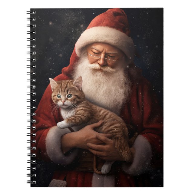 Abyssinian Cat with Santa Claus Festive Christmas  Notebook (Front)