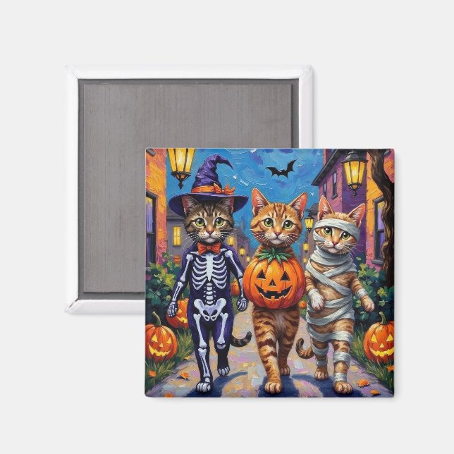 Abyssinian Cats Trick-or-Treating in Halloween Cos Magnet (Front/Back)