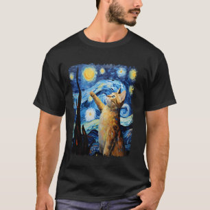 Abyssinian Orange Cat Starry Night Painting T-Shirt
