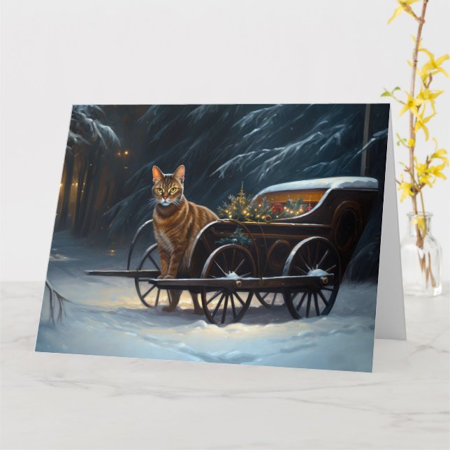 Abyssinian Snowy Sleigh Ride Christmas Decor Card (Yellow Flower)