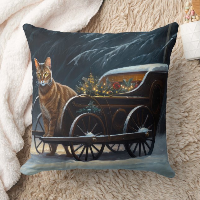 Abyssinian Snowy Sleigh Ride Christmas Decor Cushion (Blanket)