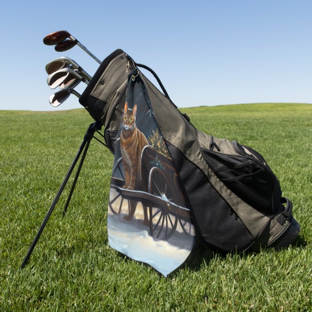 Abyssinian Snowy Sleigh Ride Christmas Decor Golf Towel (Green)