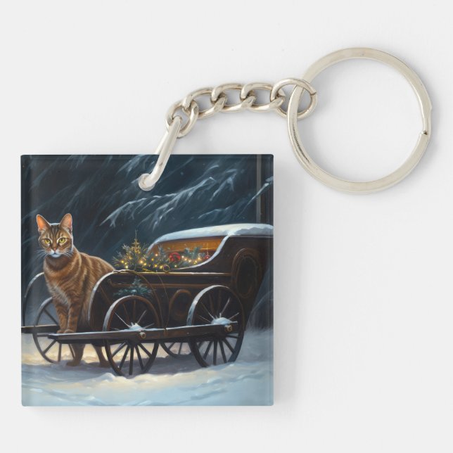 Abyssinian Snowy Sleigh Ride Christmas Decor Key Ring (Back)
