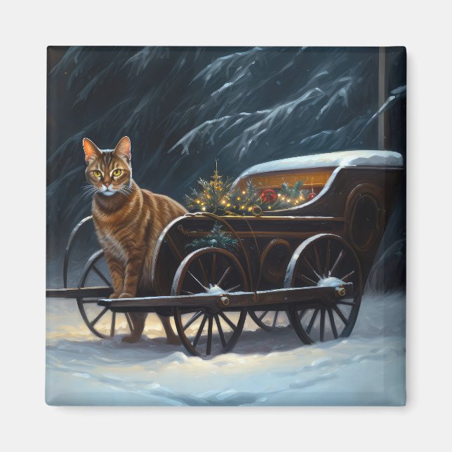 Abyssinian Snowy Sleigh Ride Christmas Decor Magnet (Front)