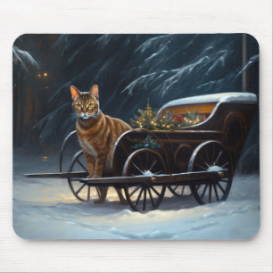 Abyssinian Snowy Sleigh Ride Christmas Decor Mouse Mat