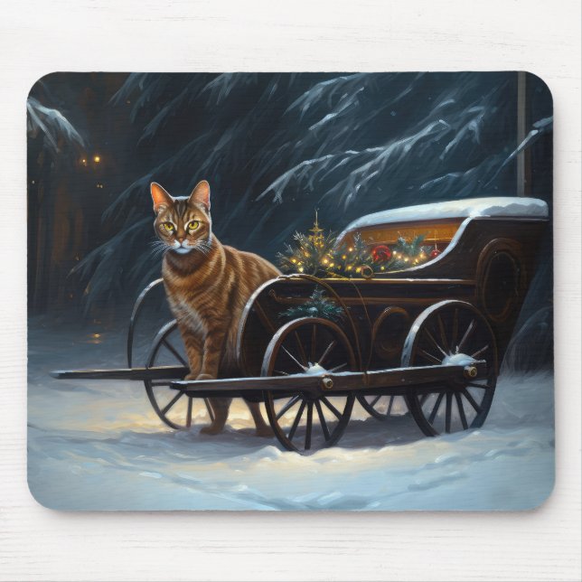 Abyssinian Snowy Sleigh Ride Christmas Decor Mouse Mat (Front)