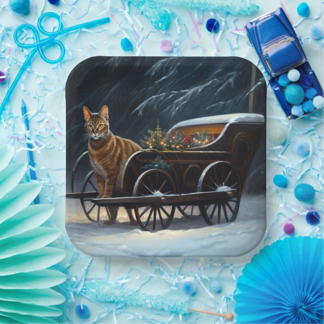 Abyssinian Snowy Sleigh Ride Christmas Decor Paper Plate (Party)