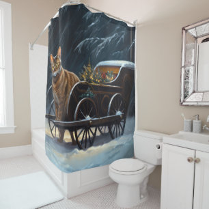 Abyssinian Snowy Sleigh Ride Christmas Decor Shower Curtain