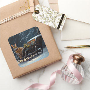 Abyssinian Snowy Sleigh Ride Christmas Decor Square Sticker