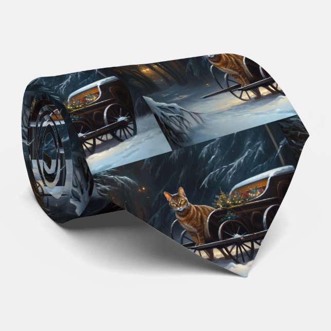Abyssinian Snowy Sleigh Ride Christmas Decor Tie (Rolled)