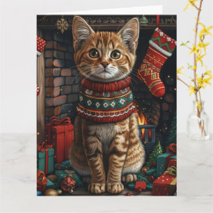 Abyssinian with Christmas Gifts Fireplace Card