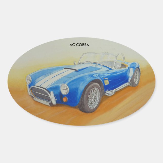 AC BLUE CLASSIC SPORTS CAR OVAL STICKER (Front)
