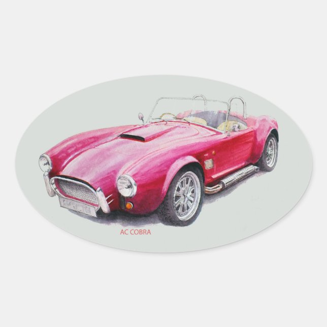 AC Cobra Red Classic Sports Car Oval Sticker (Front)